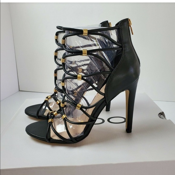 Aldo Womens Heels Peterbell Sexy Strap Pumps shoes size 8 Black & Gold Accents - Picture 4 of 5